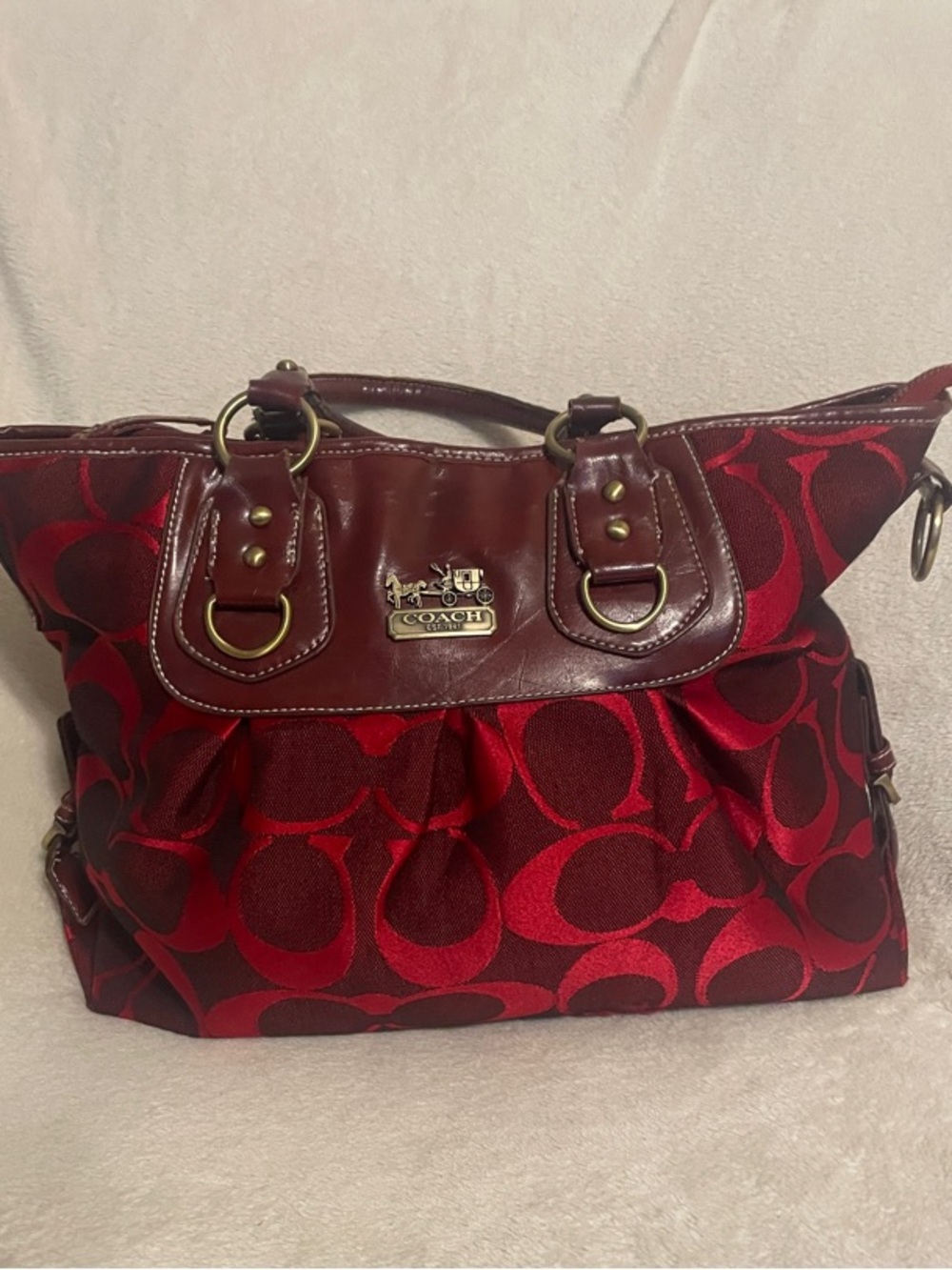 Coach Red and Burgundy Signature Tote